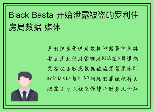 Black Basta 开始泄露被盗的罗利住房局数据 媒体